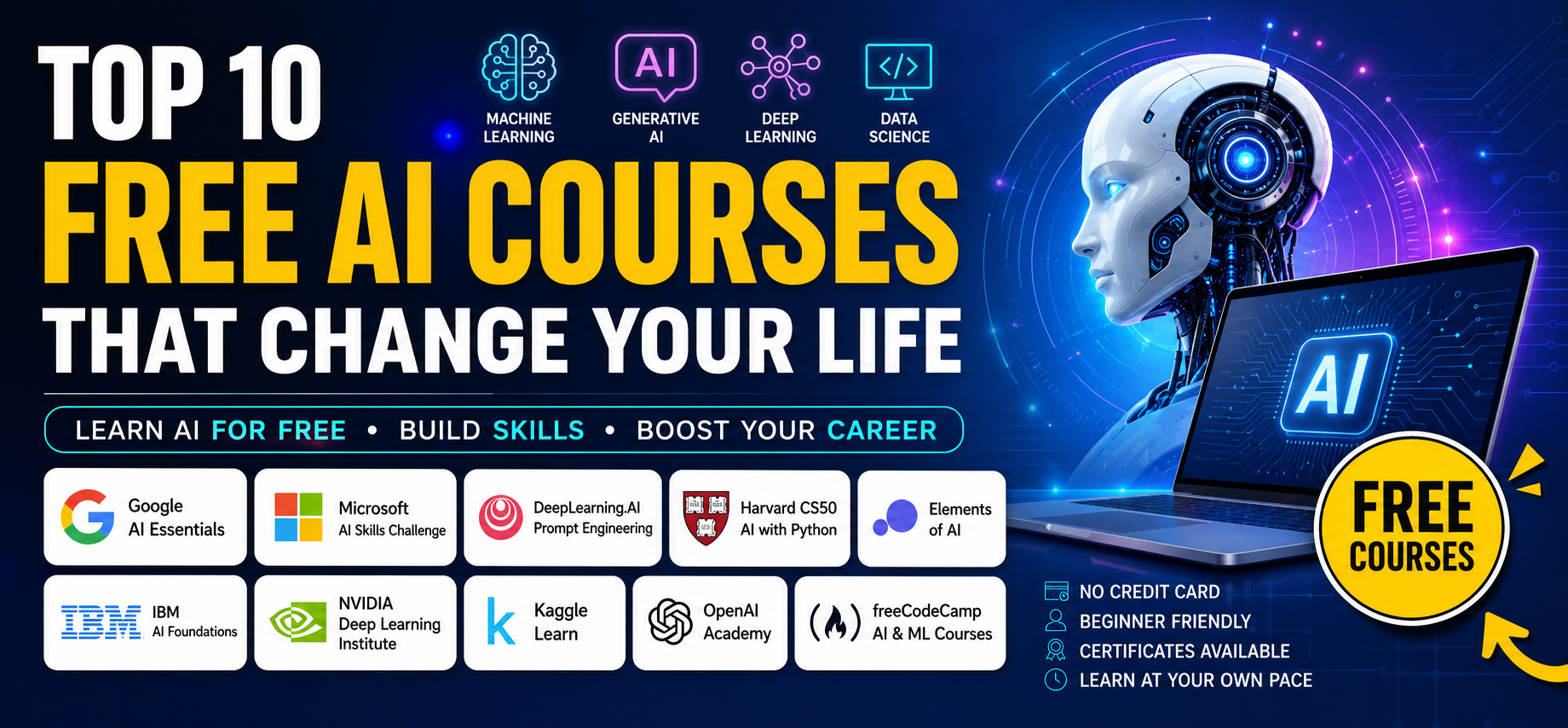 Top 10 Free AI Courses That Can Change Your Life in 2026